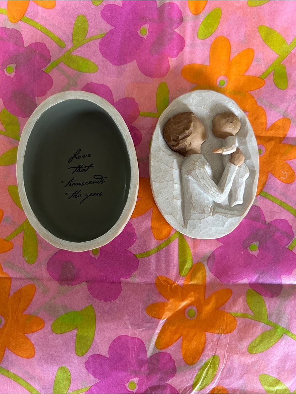 Willow Tree Grandmother Figurine on Pink Orange Floral